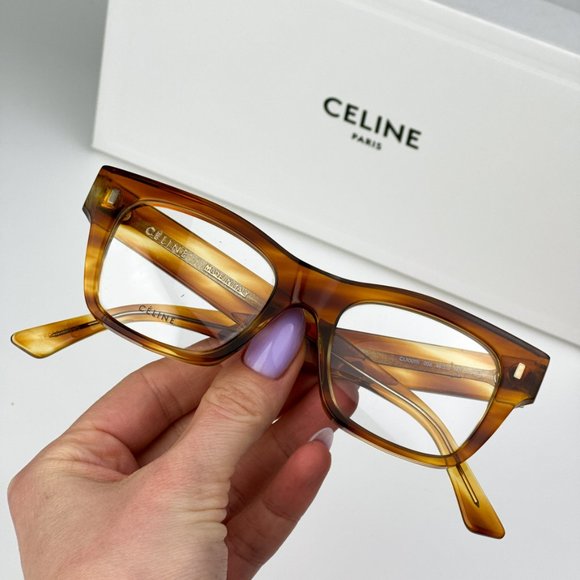 Celine CL50011I 056 BRAND NEW Eyeglasses Striped Honey Havana Square Women - Picture 3 of 11